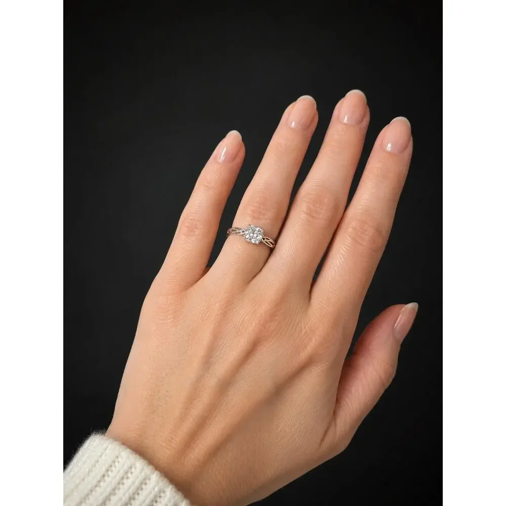 Square Colorless Rhinestone Sterling Silver Engagement Ring Size 6‎ R-TN41